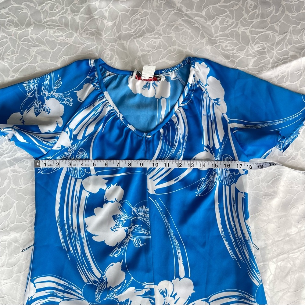 Vintage 70s Nani of Hawaii Hibiscus Waves Floral Print Angel Sleeve Hawaiian Top - Picture 8 of 11